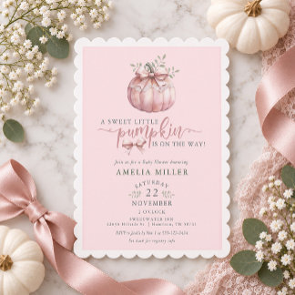 Pink Bow Sweet Pumpkin on the Way Baby Shower Einladung