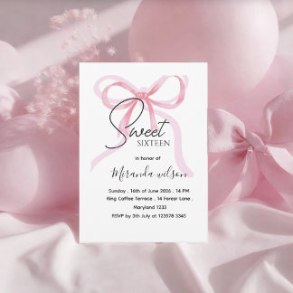 Pink Bow Sweet Sixteen Birthday Invitation