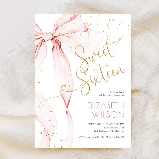 Pink Bow Sweet Sixteen Birthday Invitation Einladung (Von Creator hochgeladen)