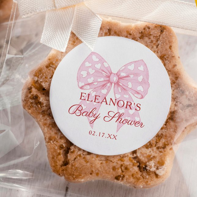 Pink Bow Sweetheart Baby Dusche Gefallen Runder Aufkleber (Von Creator hochgeladen)