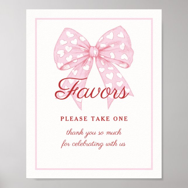 Pink Bow Sweetheart Baby Shower Favorit Schild (Vorne)