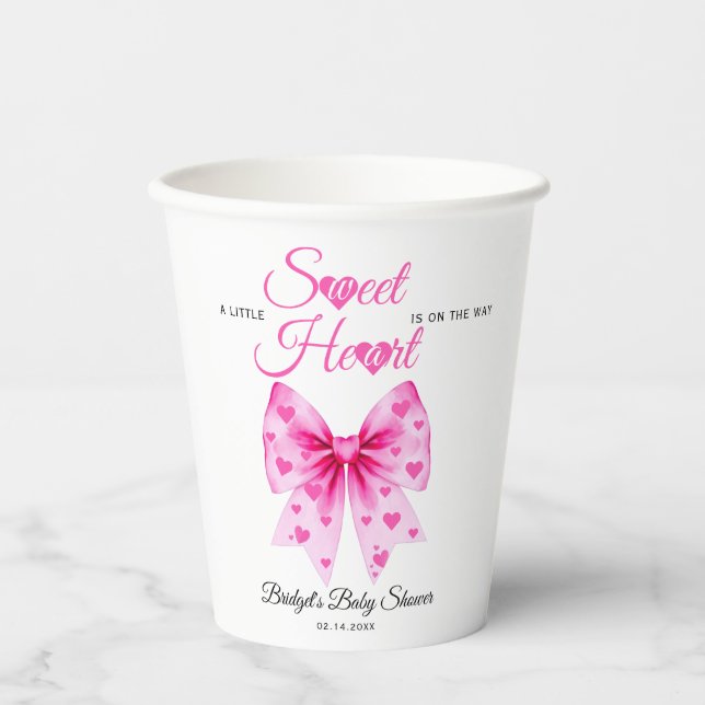 Pink Bow Sweetheart girl Valentine's Baby shower  Pappbecher (Vorderseite)