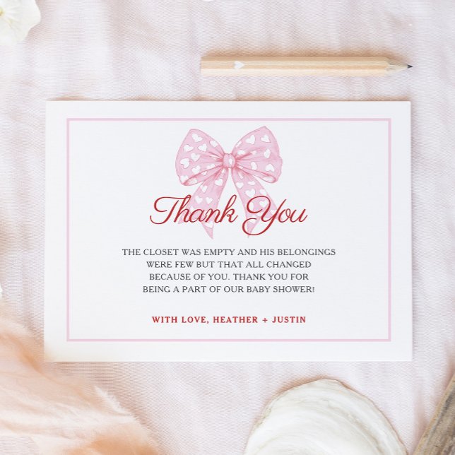 Pink Bow Sweetheart ist auf dem Weg Babydusche Dankeskarte (Von Creator hochgeladen)