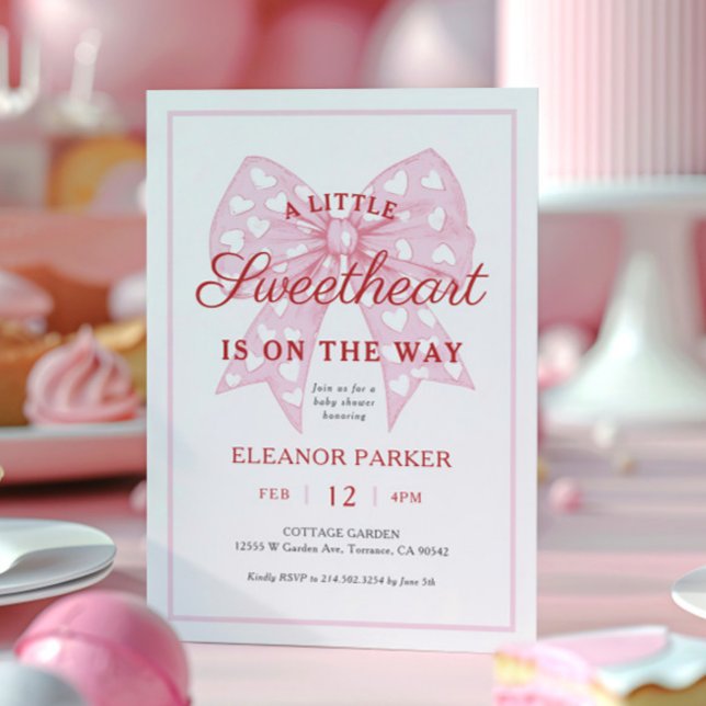 Pink Bow Sweetheart ist auf dem Weg Babydusche Einladung (Von Creator hochgeladen)