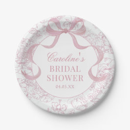 Pink Bow Toile Brautparty Papier Teller