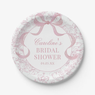 Pink Bow Toile Brautparty Papier Teller