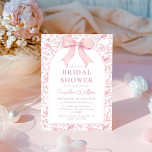Pink Bow Toile Chinoiserie Brautparty Einladung