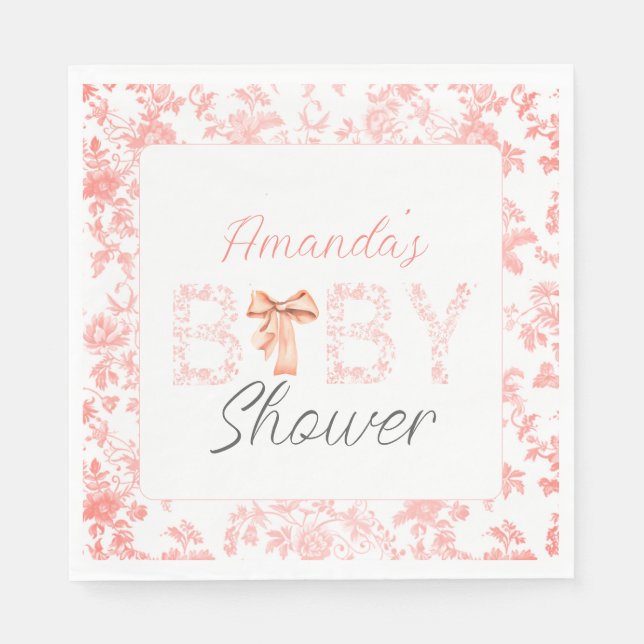 Pink Bow Toile de Jouy Floral Baby Dusche Serviette (Vorderseite)
