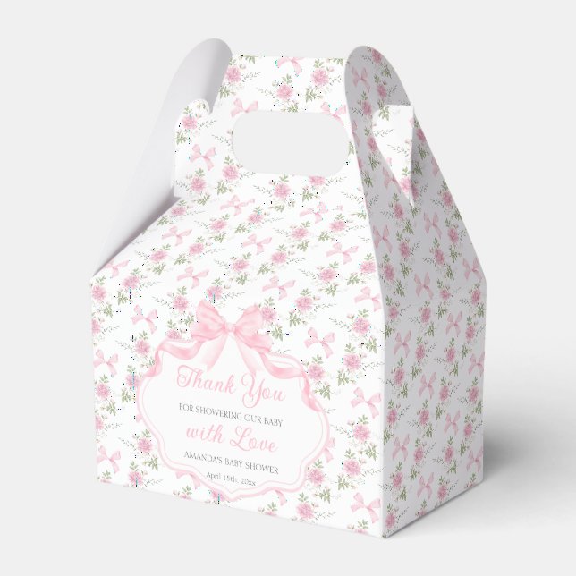 Pink Bow Toile De Jouy Girl Baby Shower Geschenkschachtel (Vorderseite)