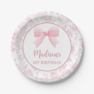 Pink Bow Toile Floral Geburtstagspapier-Teller Pappteller