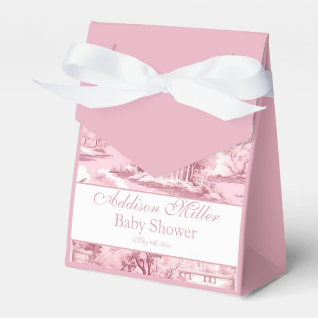 Pink Bow Toile Französisch Coquette Gefallen Box Geschenkschachtel (Vorderseite)