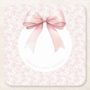 Pink Bow Toile Girl Babydusche Teller Rechteckiger Pappuntersetzer