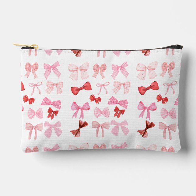 Pink Bow Toilettenbeutel | Niedlich Girly Ribbon R Zubehörtasche (Vorderseite)