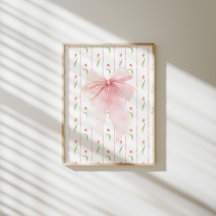 Pink Bow Tulip Pattern Coquette Girl Wall Poster