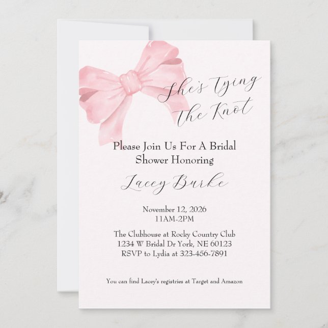 Pink Bow Tying the Knot Bridal Shower Invitation - Einladung (Vorderseite)