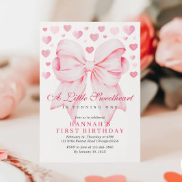 Pink Bow Valentine's First Birthday Invitation