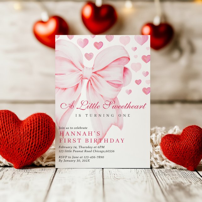 Pink Bow Valentins erste Einladung zum Geburtstag (Von Creator hochgeladen)