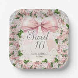 Pink Bow Vintage Coquette Sweet 16 Pappteller