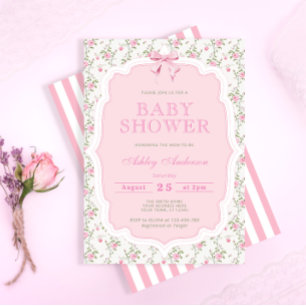 Pink Bow Vintage Rose Elegante Girl Babydusche Einladung