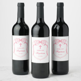 Pink Bow Wappen Taufe Weinetikett