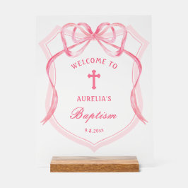 Pink Bow Wappen Taufe Willkommen Acrylschild
