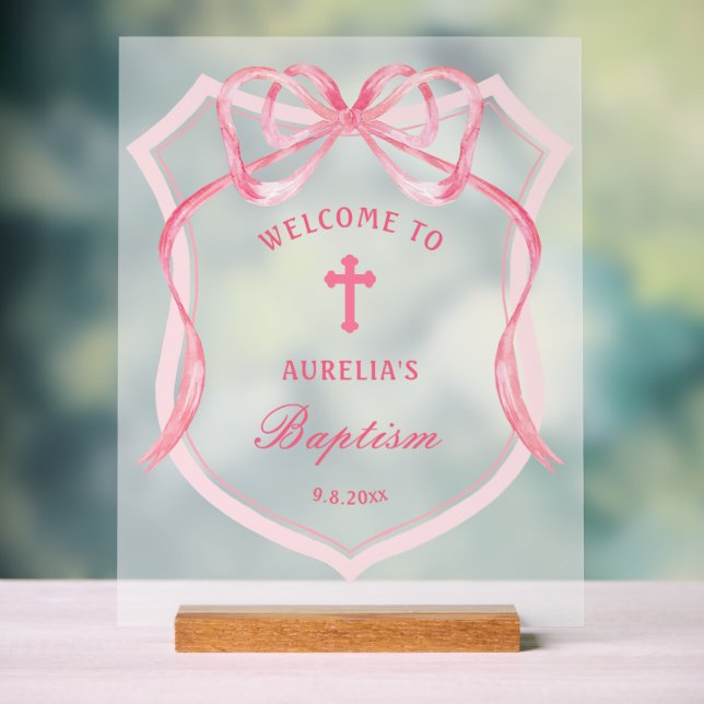 Pink Bow Wappen Taufe Willkommen Acrylschild (Neutral)