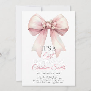 Pink Bow Wasserfarbe Rosa Pink Baby Girl Dusche Einladung