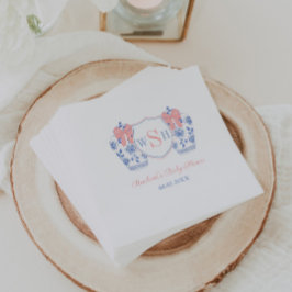 Pink Bow Watercolor Girl Monogram Babydusche Serviette