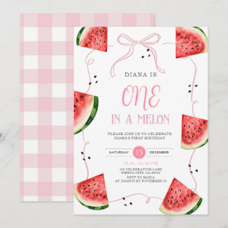 Pink Bow Watermelon First Birthday Invitation Einladung