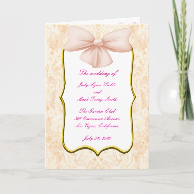 Pink Bow Wedding Program Card Programm (Vorderseite)