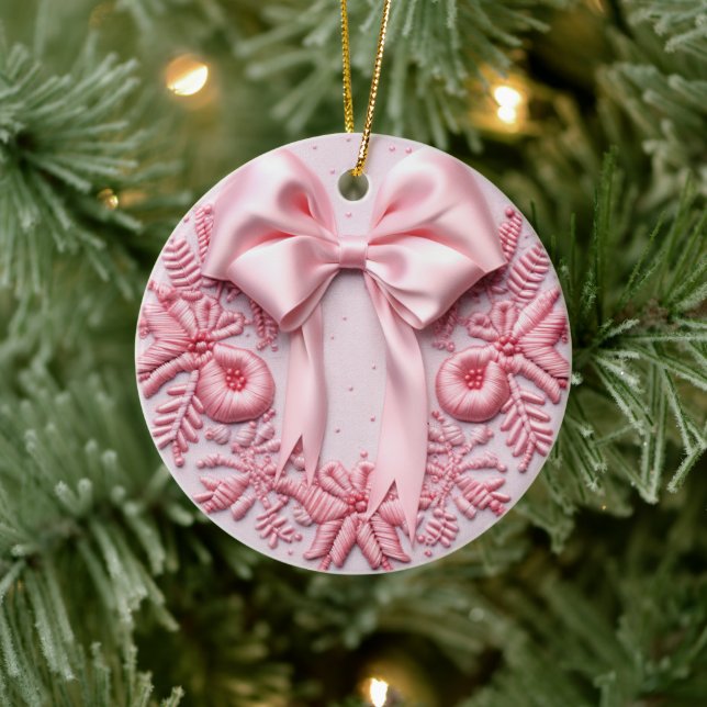 Pink Bow Weihnachten Keramik Ornament (Baum)