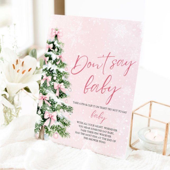 Pink Bow Weihnachtsbaum Babydusche Sage nicht Baby Sockelschild (Pink Bows Christmas Tree Baby Shower Don't Say Baby Sign)