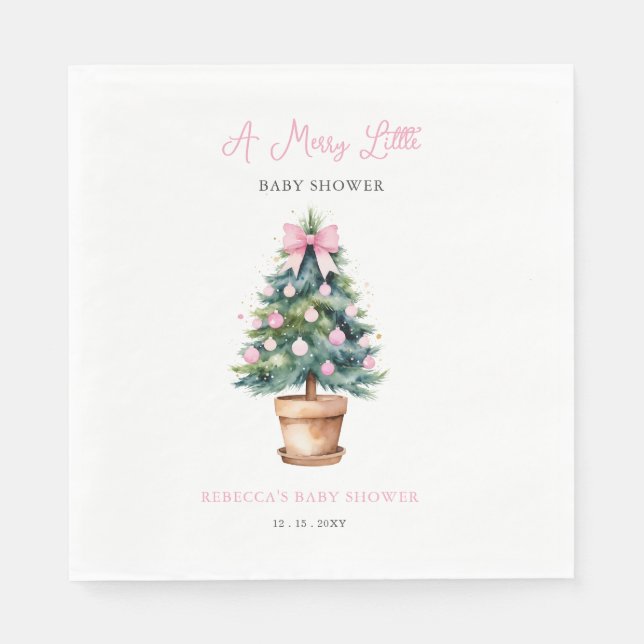 Pink Bow Weihnachtsbaum Merry Little Baby Dusche Serviette (Vorderseite)