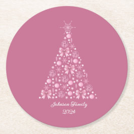 Pink Bow Weihnachtsbaum Runder Pappuntersetzer