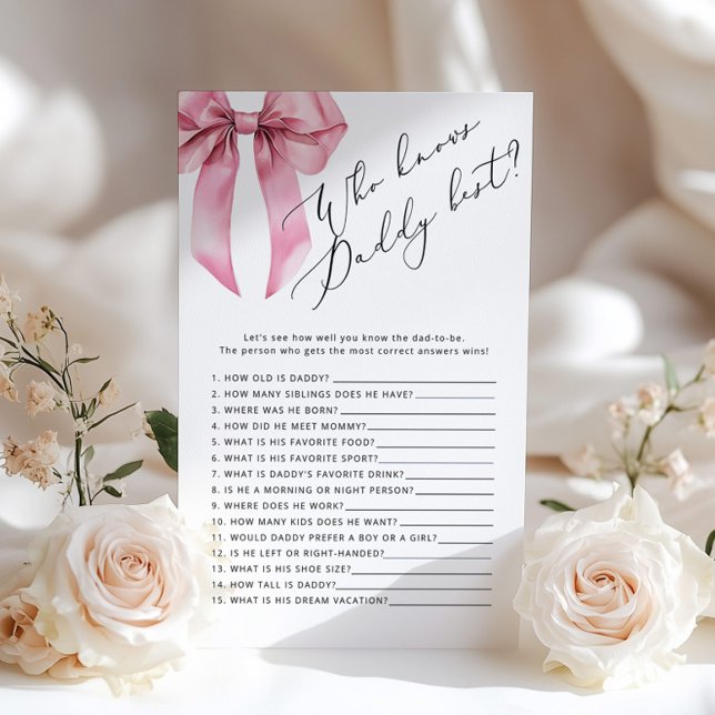 Pink Bow Wer Papa kennt das beste Baby-Duschspiel (Von Creator hochgeladen)