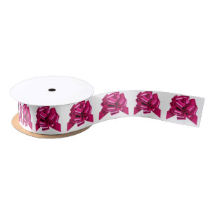 Pink Bow White Ribbon Satinband