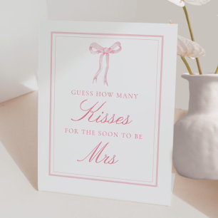 Pink Bow Wie viele Kisses Brautparty Game Sockelschild