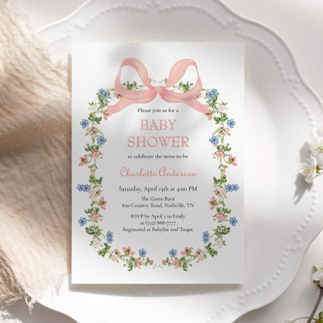 Pink Bow Wildblume Baby Girl Babydusche Einladung (Von Creator hochgeladen)