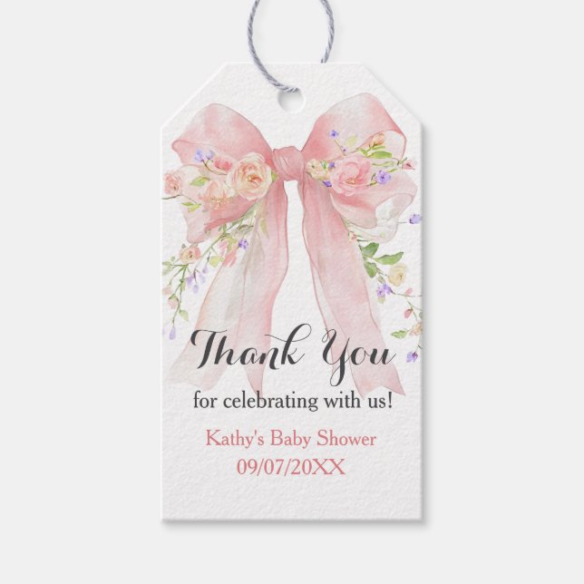 Pink Bow Wildflowers Thank You Geschenkanhänger (Vorderseite)