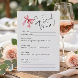 PInk Bow Wine Tasting Bridal Shower Score Card Einladung