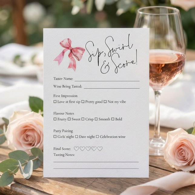 PInk Bow Wine Tasting Bridal Shower Score Card Einladung (Von Creator hochgeladen)