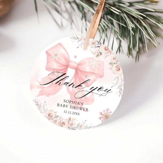 Pink Bow Winter Girl Babydusche Danke Geschenkanhänger (Von Creator hochgeladen)