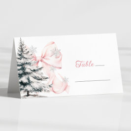 Pink Bow Winter Table Place Card Platzkarte