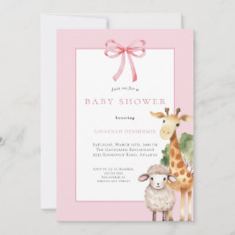 Pink Bow Woodland Animals Baby Dusche Einladung