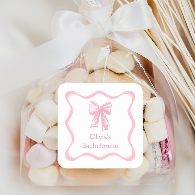 Pink Bow zähmt den Knoten-Junggeselinnen-Abschied Quadratischer Aufkleber (Von Creator hochgeladen)