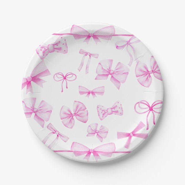 Pink Bows | Baby Girl Baby Dusche Pappteller (Vorderseite)