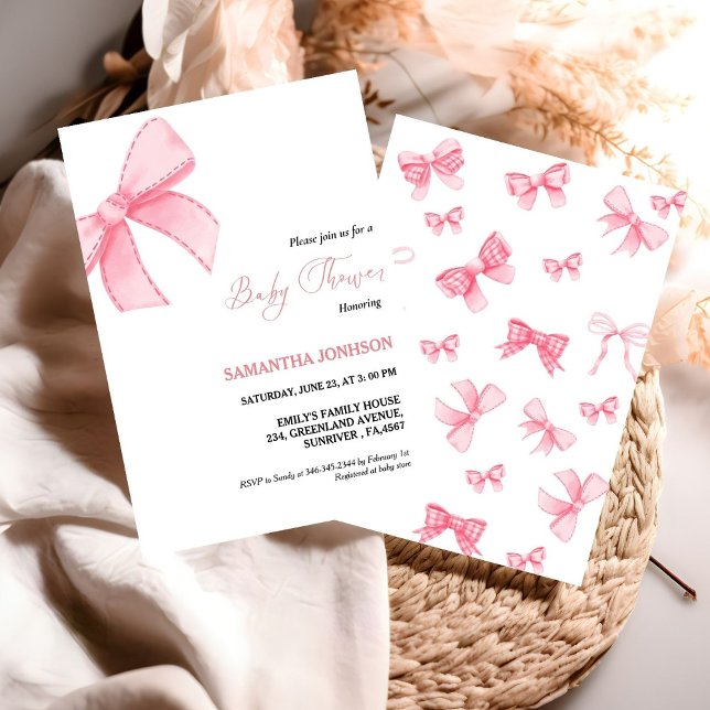 Pink Bows Baby Girl Babydusche Einladung (Von Creator hochgeladen)