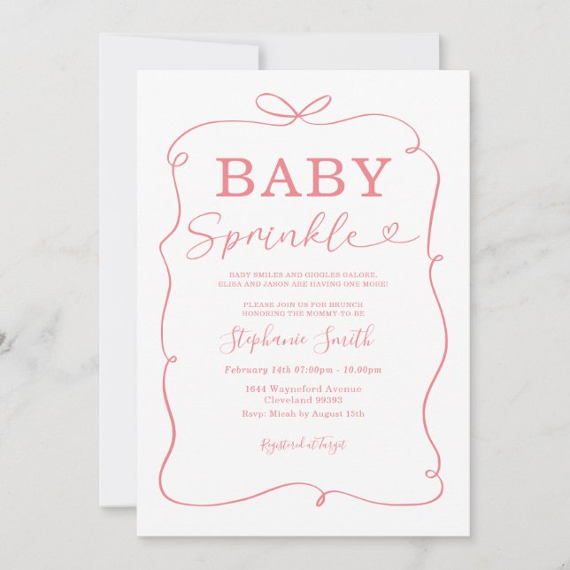 Pink Bows Baby Girl Sprinkle Einladung (Vorderseite)