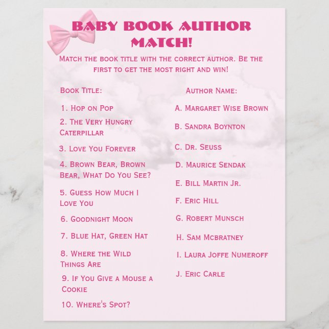 Pink Bows Baby Shower Bingo Flyer (Vorne)