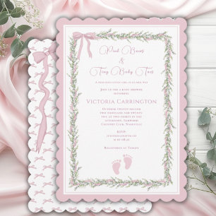 Pink Bows & Baby Toes Elegante Babydusche Einladung